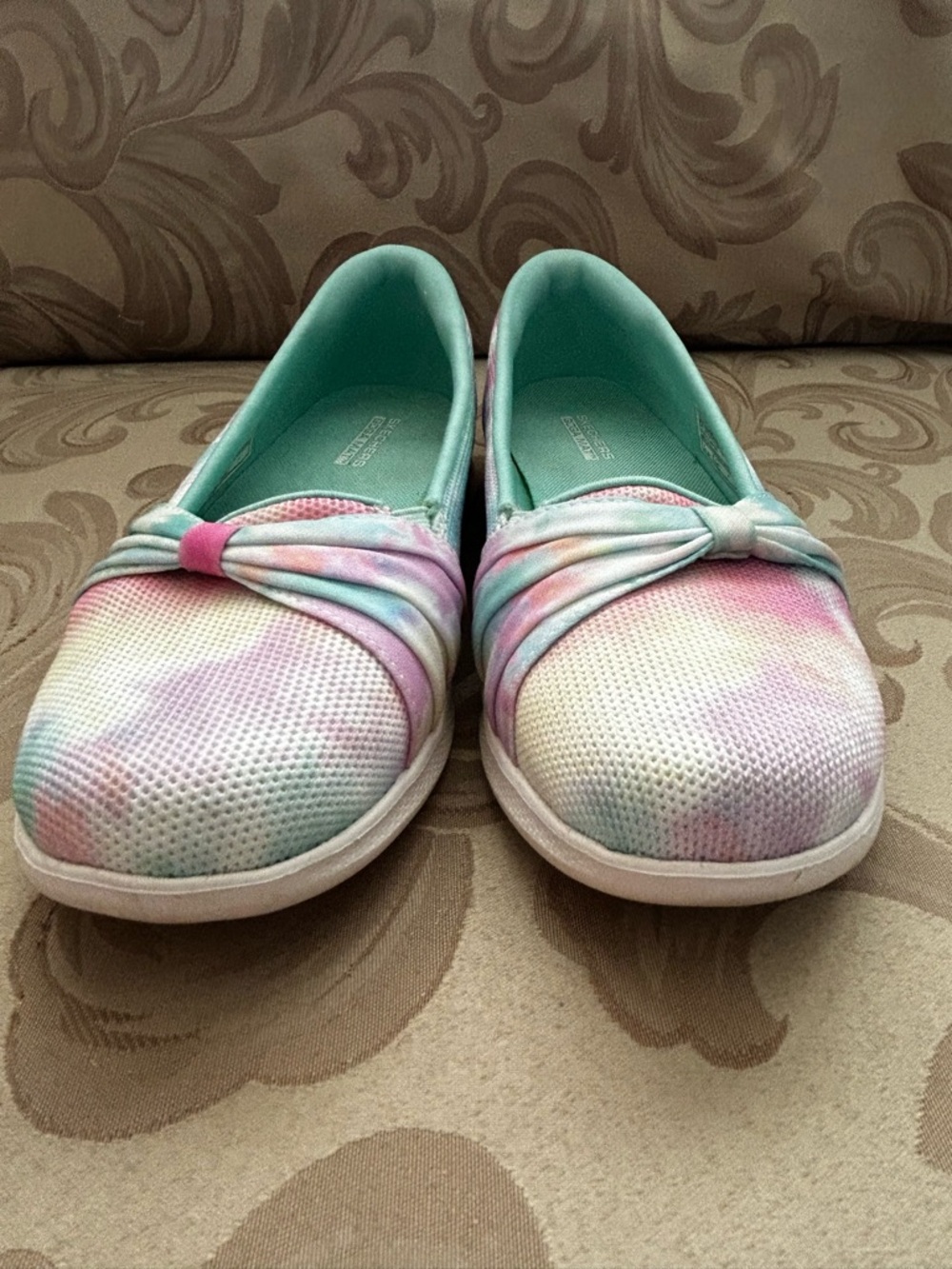 Skechers Women’s 7.5 Pastel Tie-Dye Slip-On Flats Shoes Mint Pink Lavender White - Picture 7 of 7